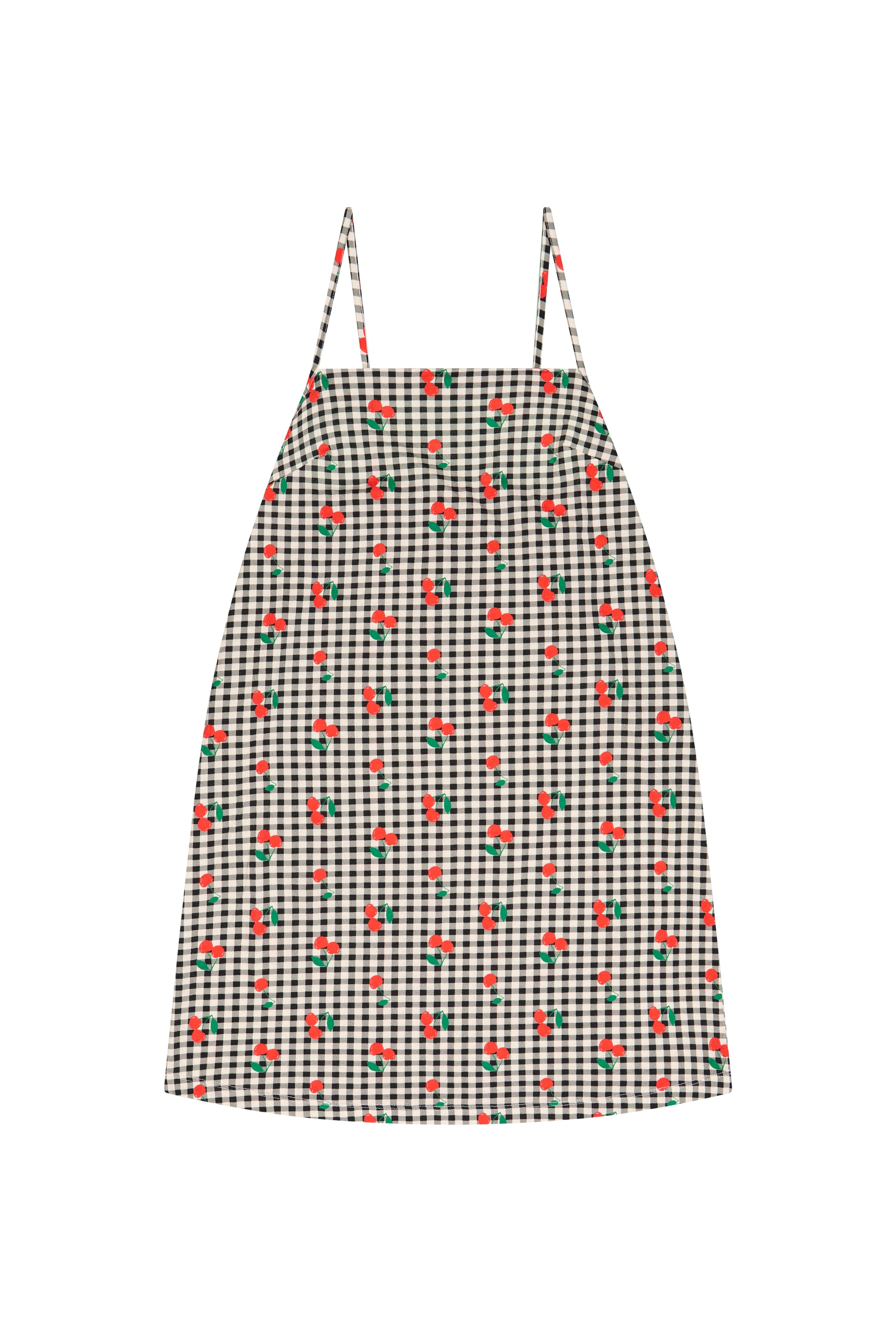 Organic Cotton Mini Dress - Black Gingham Cherry