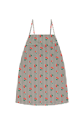 Organic Cotton Mini Dress - Black Gingham Cherry
