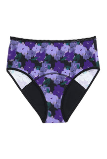 Culotte menstruelle Taille Haute - Flux abondant GOTS | Fleurs Violettes