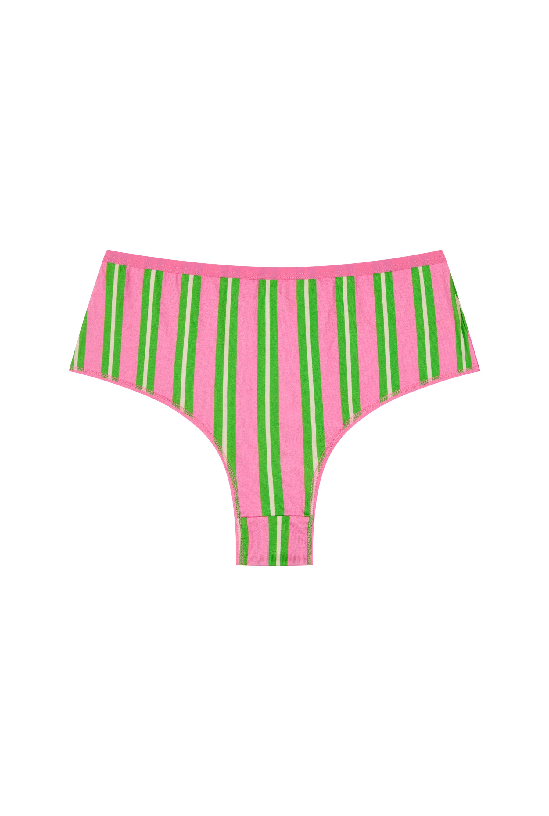 Shorty Tanga Coton BIO - Rayures Vertes et Roses