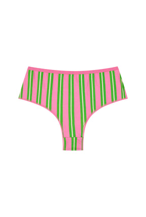 Shorty Tanga Coton BIO - Rayures Vertes et Roses