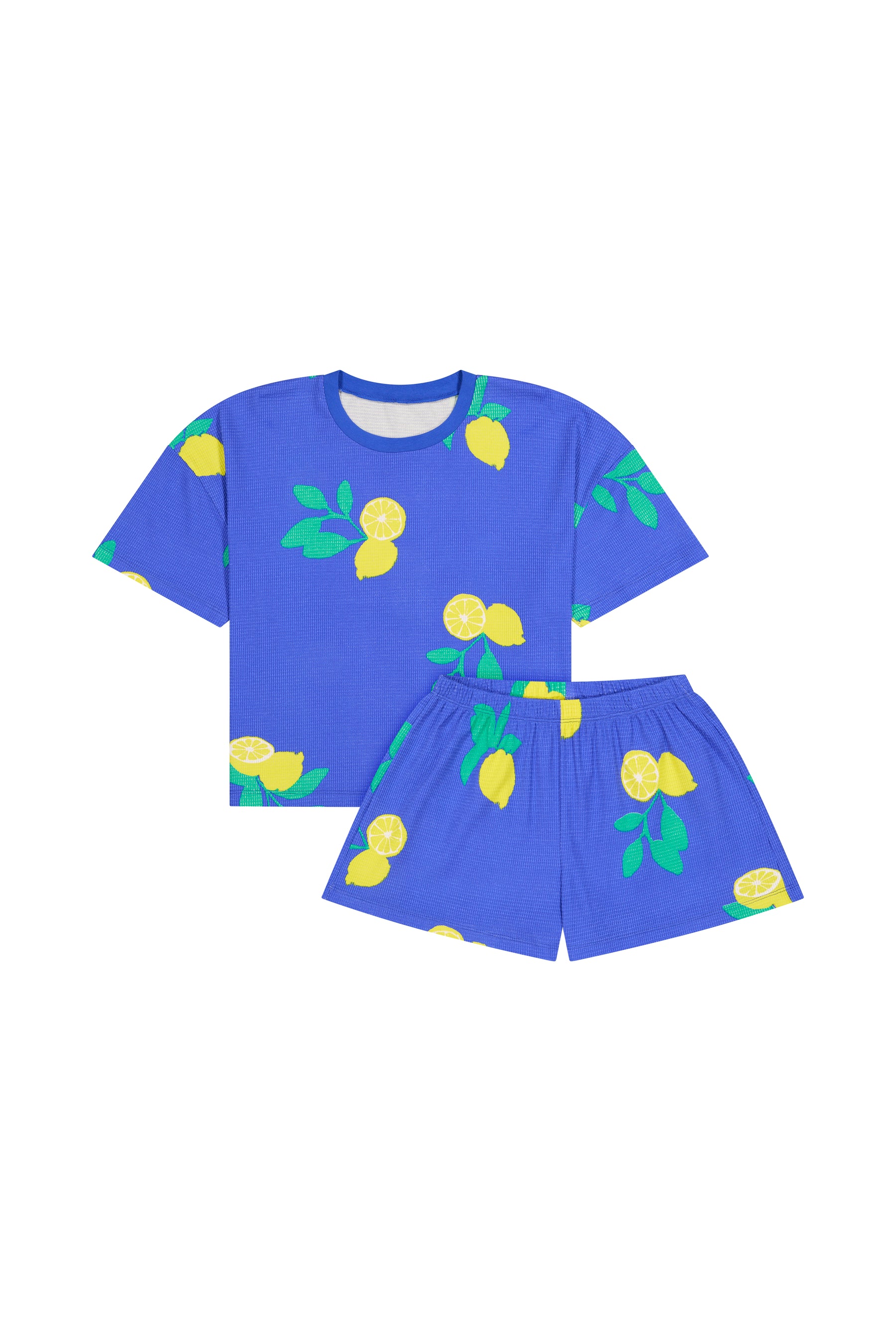 Pyjama Gaufré Coton BIO - Citrons Bleu Roi