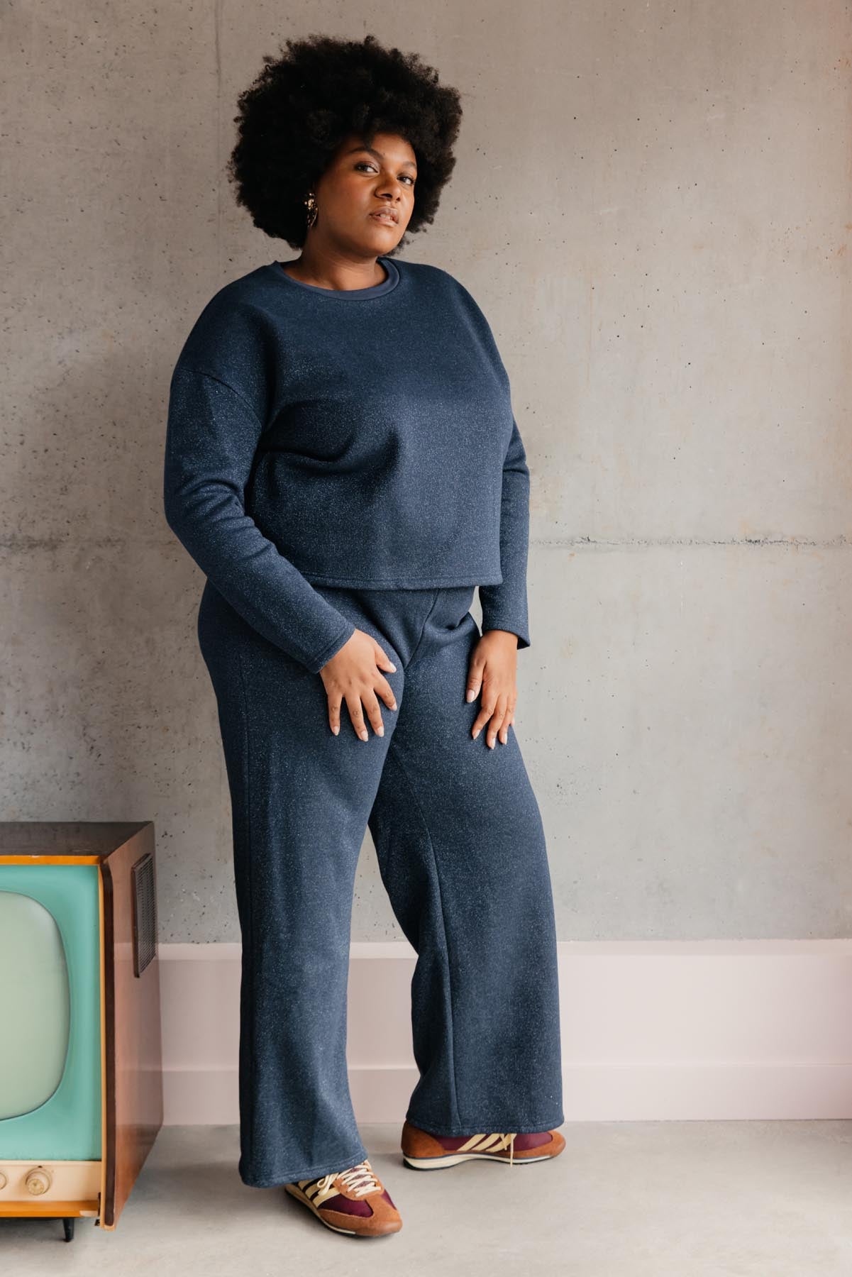 Tiffany fait du 46 et porte une taille 3XL en bas et un 3XL/4XL en haut