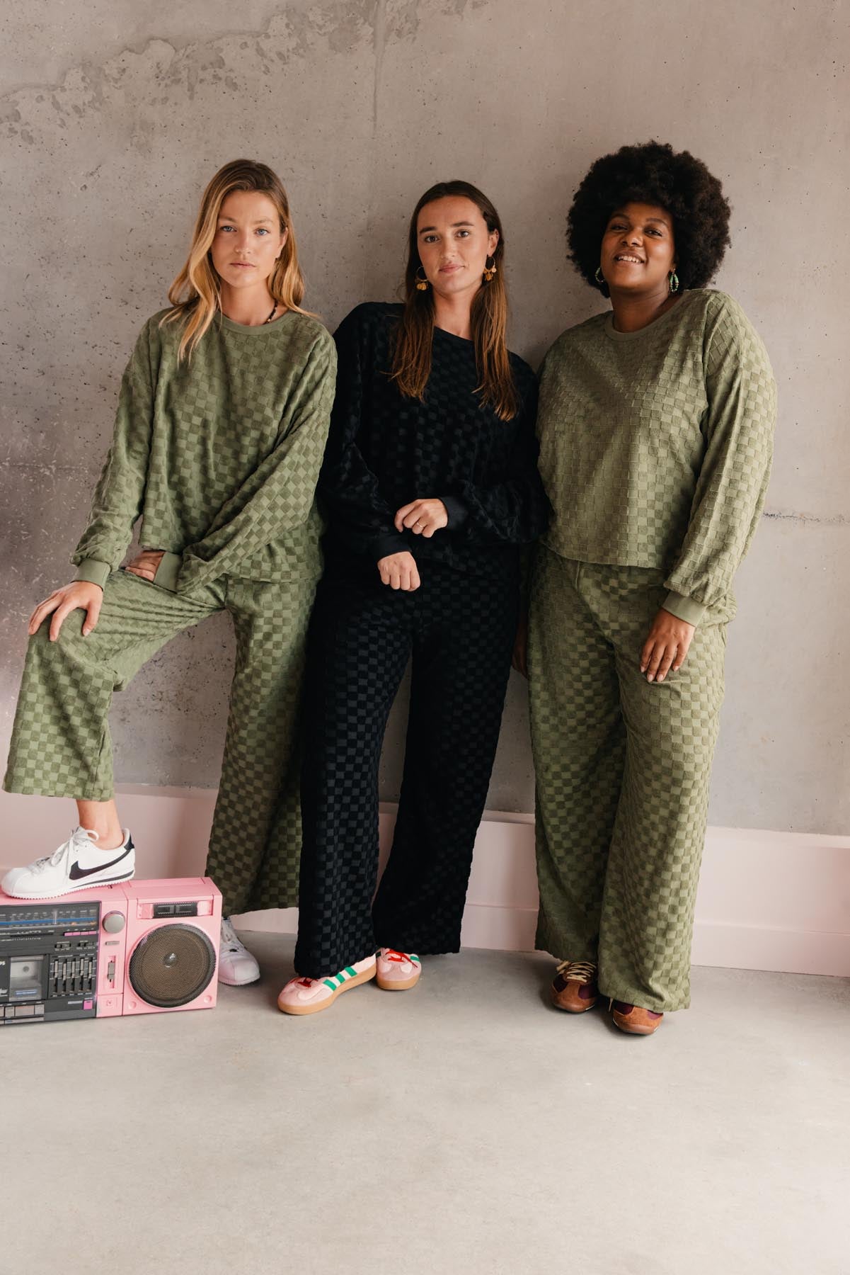 Ensemble Éponge Damier 100% COTON BIO - Kaki