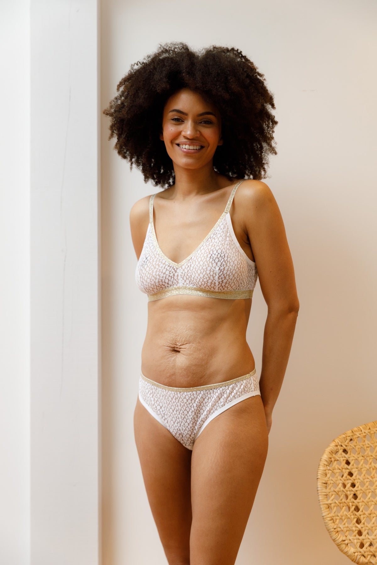 1 BRASSIERE DENTELLE + 1 CULOTTE DENTELLE - BLANC LUREX