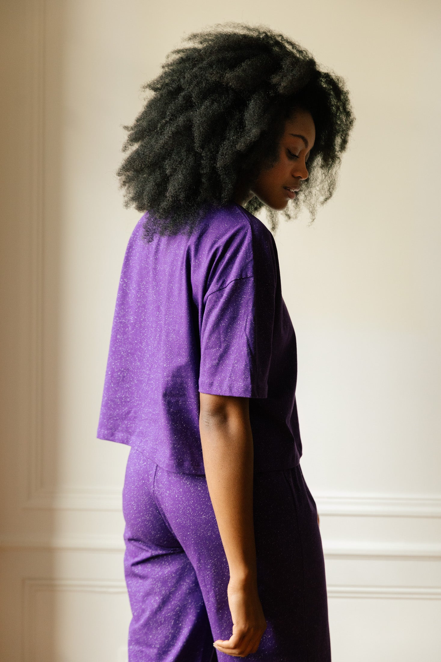 Pyjama femme long coton BIO - paillette violet - Pyjamas longs - We Are Jolies
