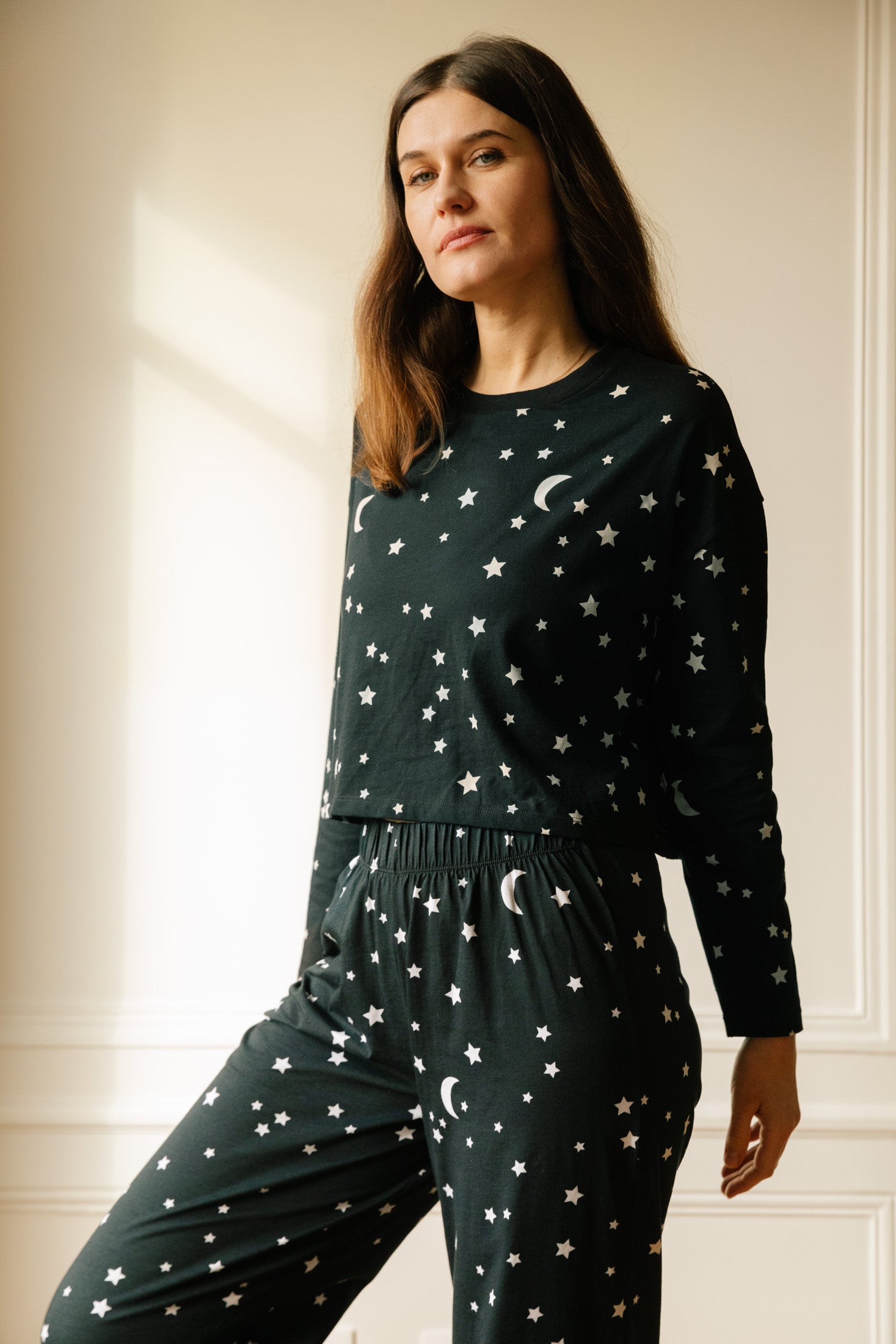Pyjama femme long coton BIO - motif lune et étoile - Pyjamas longs - We Are Jolies