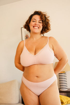 COTTON LACE BRA + PANTIES - Blush Pink