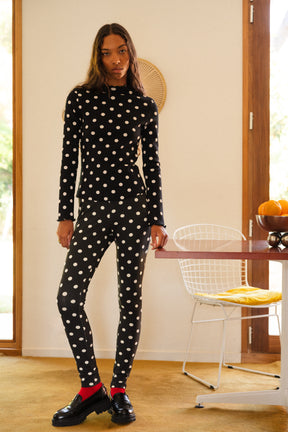 Cotton Leggings - Black Polka Dot