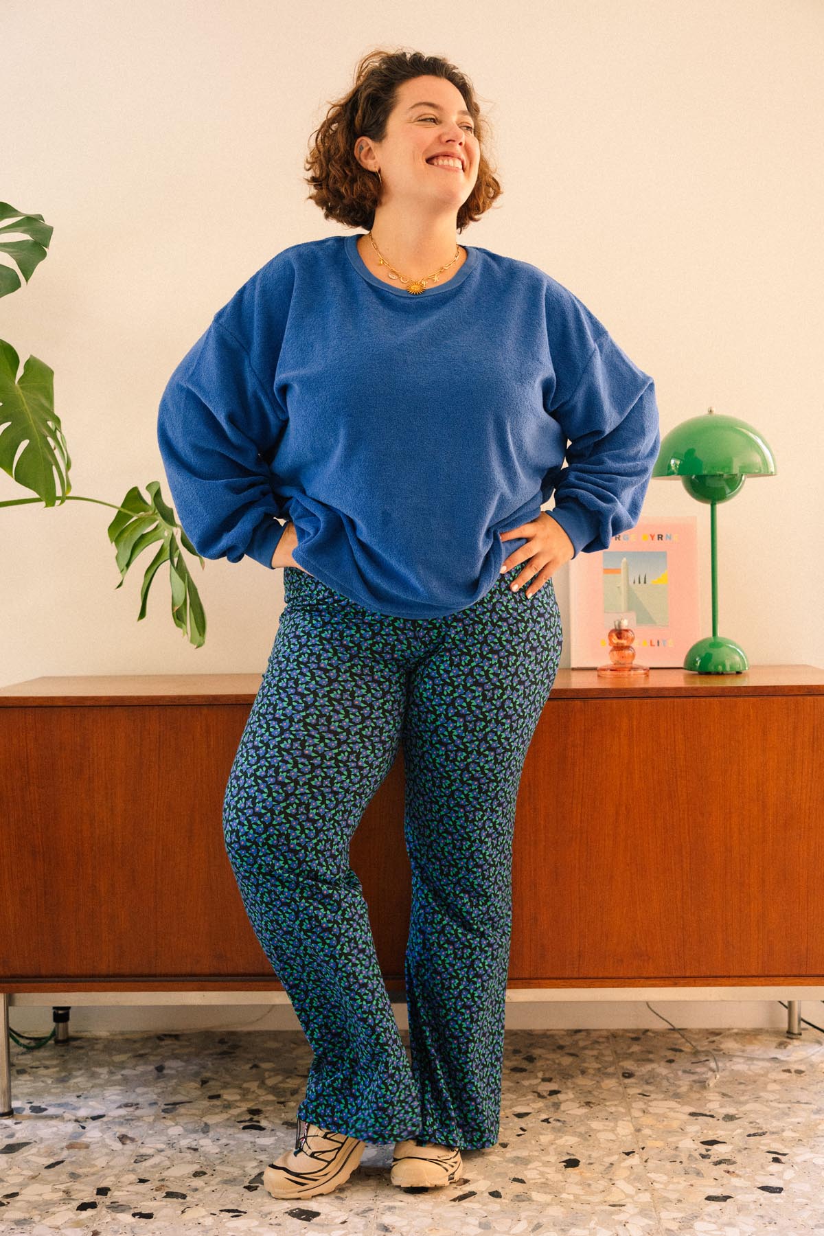Pantalon Coton BIO Évasé - Mini Fleurs Bleu
