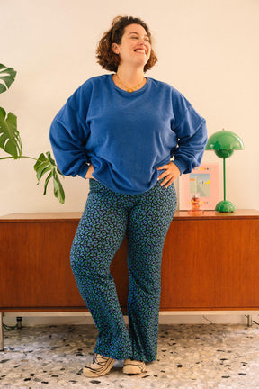 Pantalon Coton BIO Évasé - Mini Fleurs Bleu