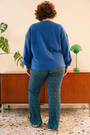 Pantalon Coton BIO Évasé - Mini Fleurs Bleu