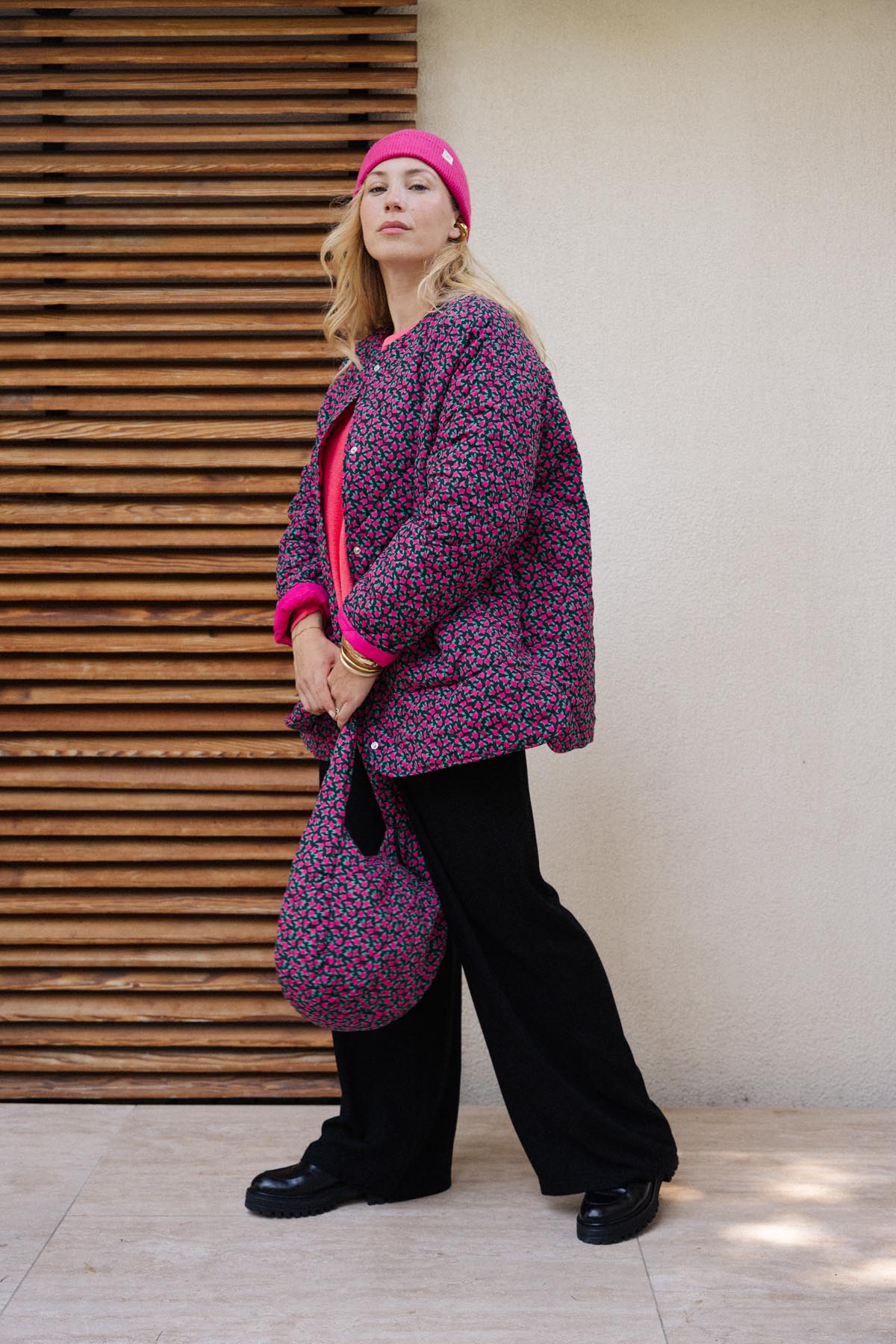 Sac matelassé - Mini Fleurs Fuchsia