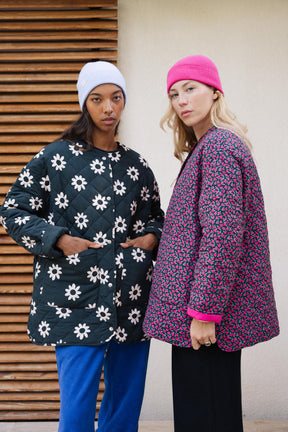 Manteau Matelassé - Mini Fleurs Fuchsia