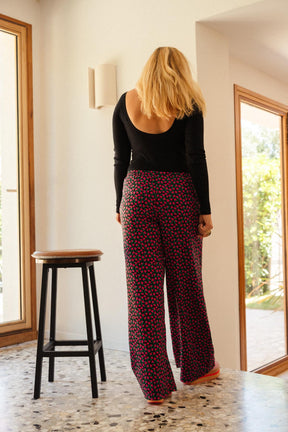 Pantalon Fluide Viscose - Mini Fleurs Fuchsia