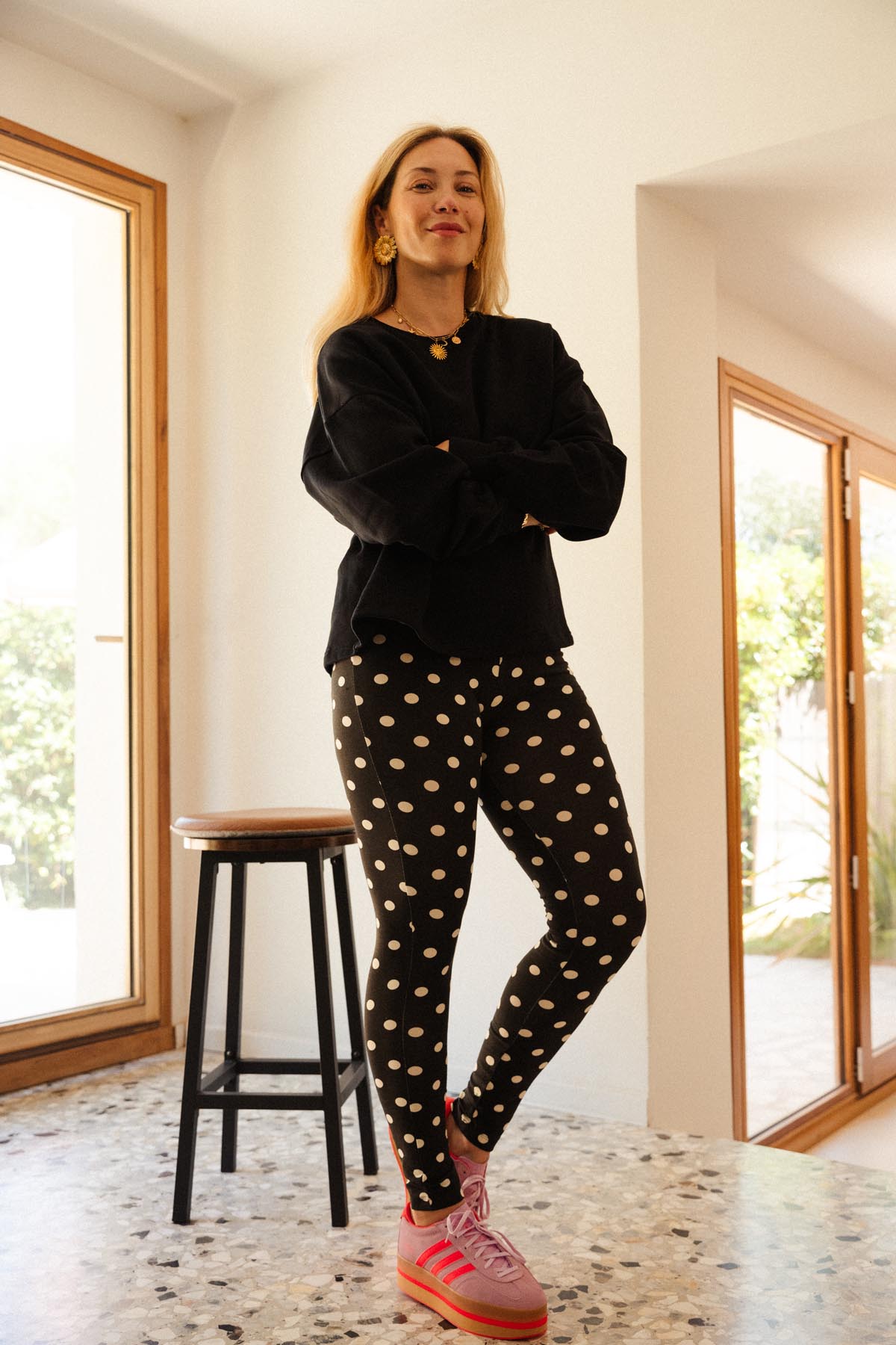 Cotton Leggings - Black Polka Dot