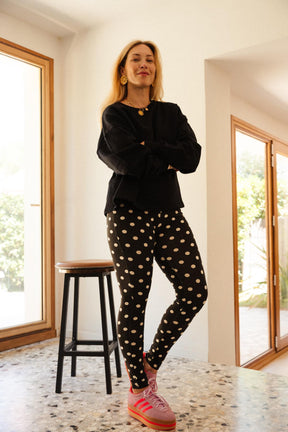 Cotton Leggings - Black Polka Dot