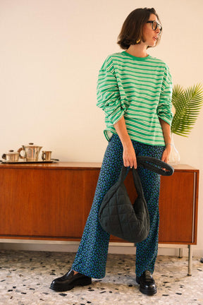 Pantalon Coton BIO Évasé - Mini Fleurs Bleu