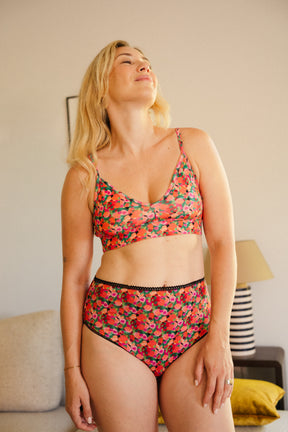 Culotte Taille Haute Coton BIO - Aquarelle Noir