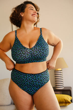 1 BRASSIÈRE + 1 CULOTTE TAILLE HAUTE - Mini Fleurs Bleu