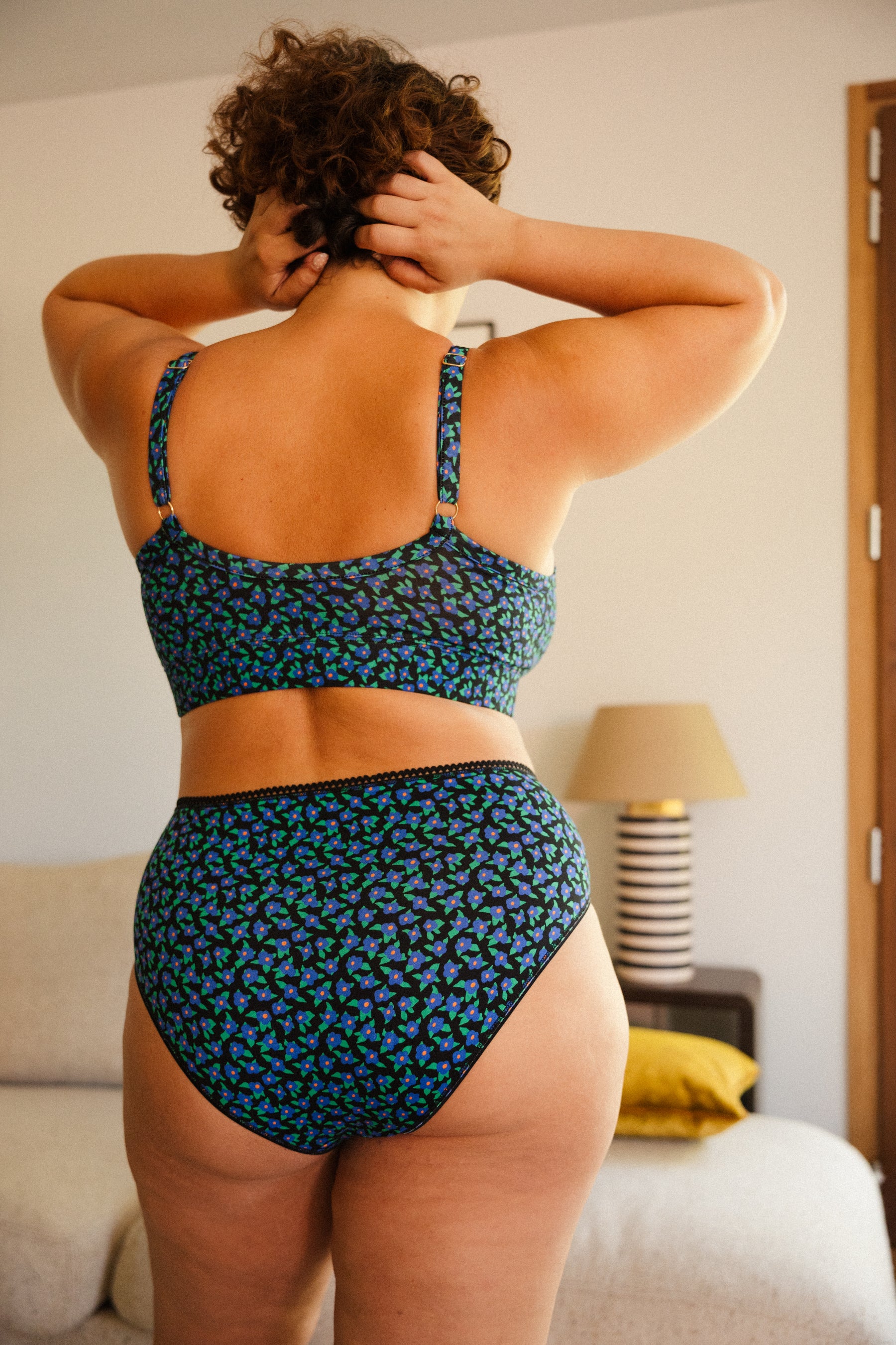 1 BRASSIÈRE + 1 CULOTTE TAILLE HAUTE - Mini Fleurs Bleu