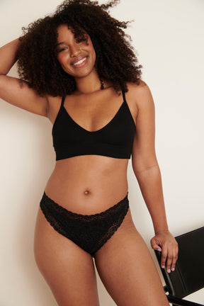 Tanga Brésilien Coton BIO & Dentelle - Paillettes Black