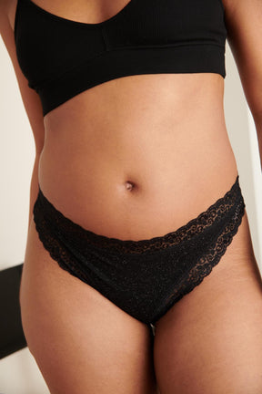 Tanga Brésilien Coton BIO & Dentelle - Paillettes Black