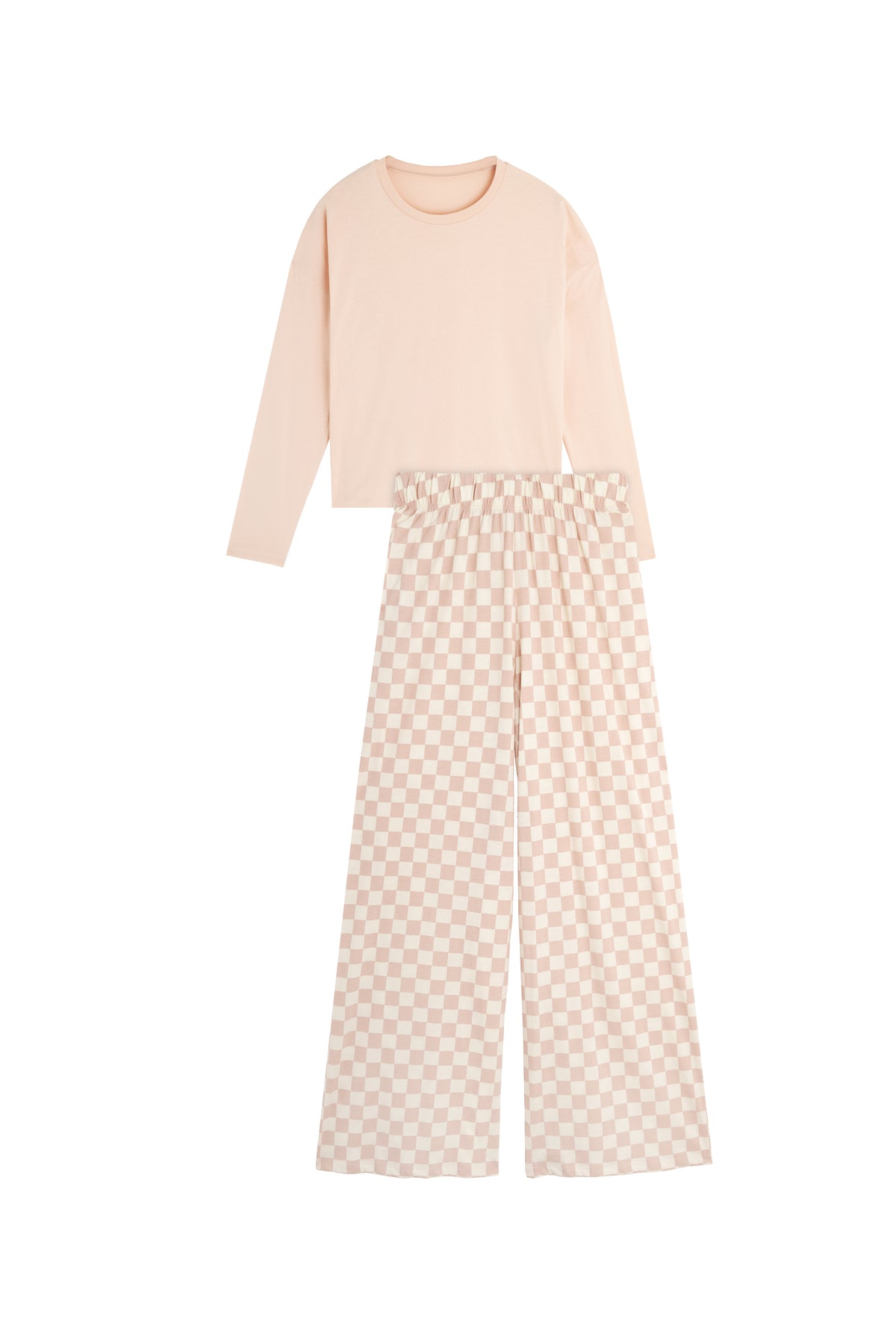 Pyjama Manches Longues Coton BIO -  Damier Rose
