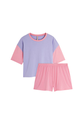 Pyjama Coton BIO - Colorblock Rose