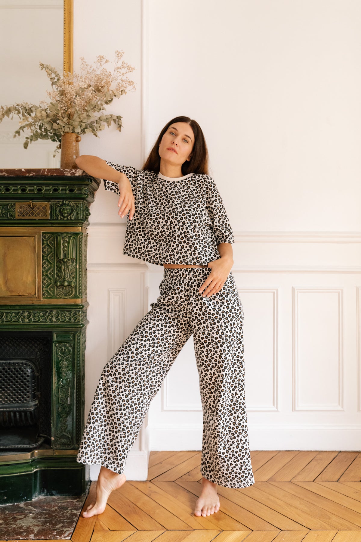 Kamila mesure 1m78 et fait du 36, elle porte un S en haut et un S en bas*Pyjama long coton BIO - leopard - Pyjamas longs - We Are Jolies