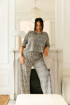 Pyjama long coton BIO - Léopard - Pantalons fluides - We Are Jolies
