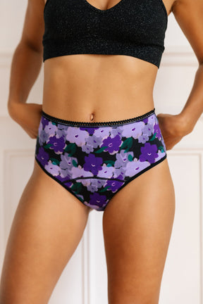Culotte menstruelle Taille Haute - Flux abondant GOTS | Fleurs Violettes