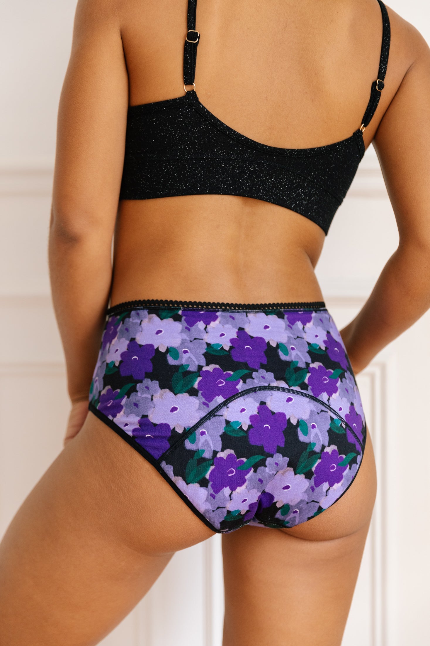 Culotte menstruelle Taille Haute - Flux abondant GOTS | Fleurs Violettes