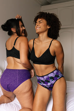 Culotte menstruelle Taille Haute - Flux abondant GOTS | Fleurs Violettes