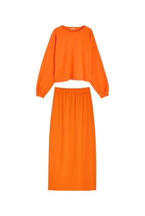 Ensemble Sweat & Jupe longue maille 100% COTON BIO - Orange