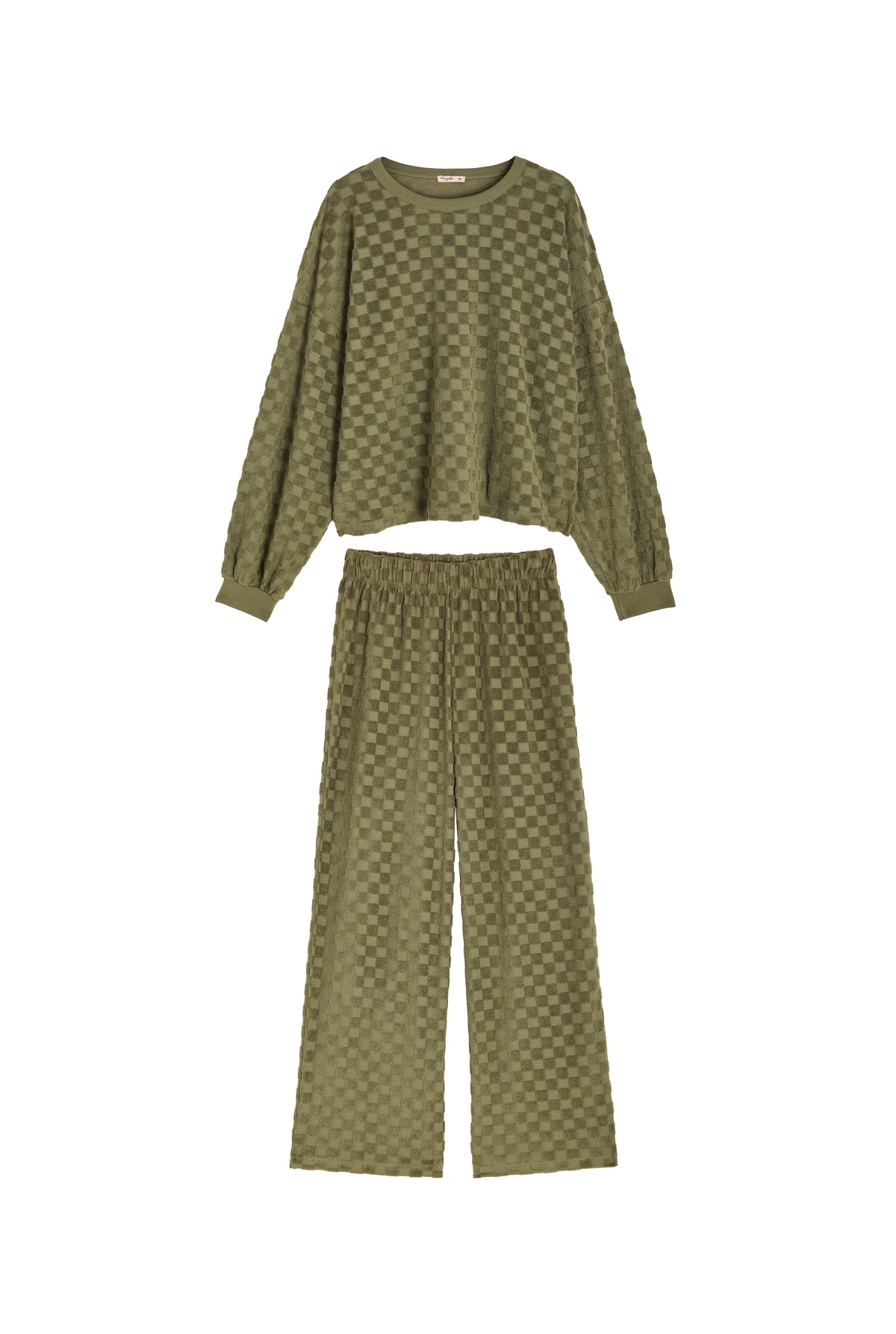 Ensemble Éponge Damier 100% COTON BIO - Kaki