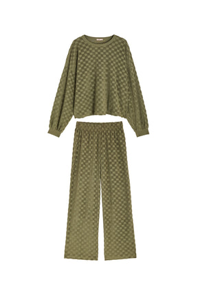 Ensemble Éponge Damier 100% COTON BIO - Kaki