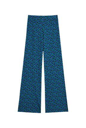 Pantalon Coton BIO Évasé - Mini Fleurs Bleu