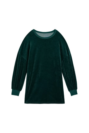 Velvet Sweatshirt Dress - Dark Green