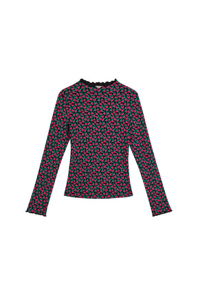 Top Finitions Roulottées Coton - Mini Fleurs Fuchsia