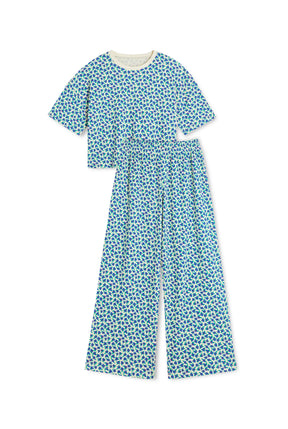 Pyjama Long Gaufré Coton BIO - Mini Fleurs Bleu