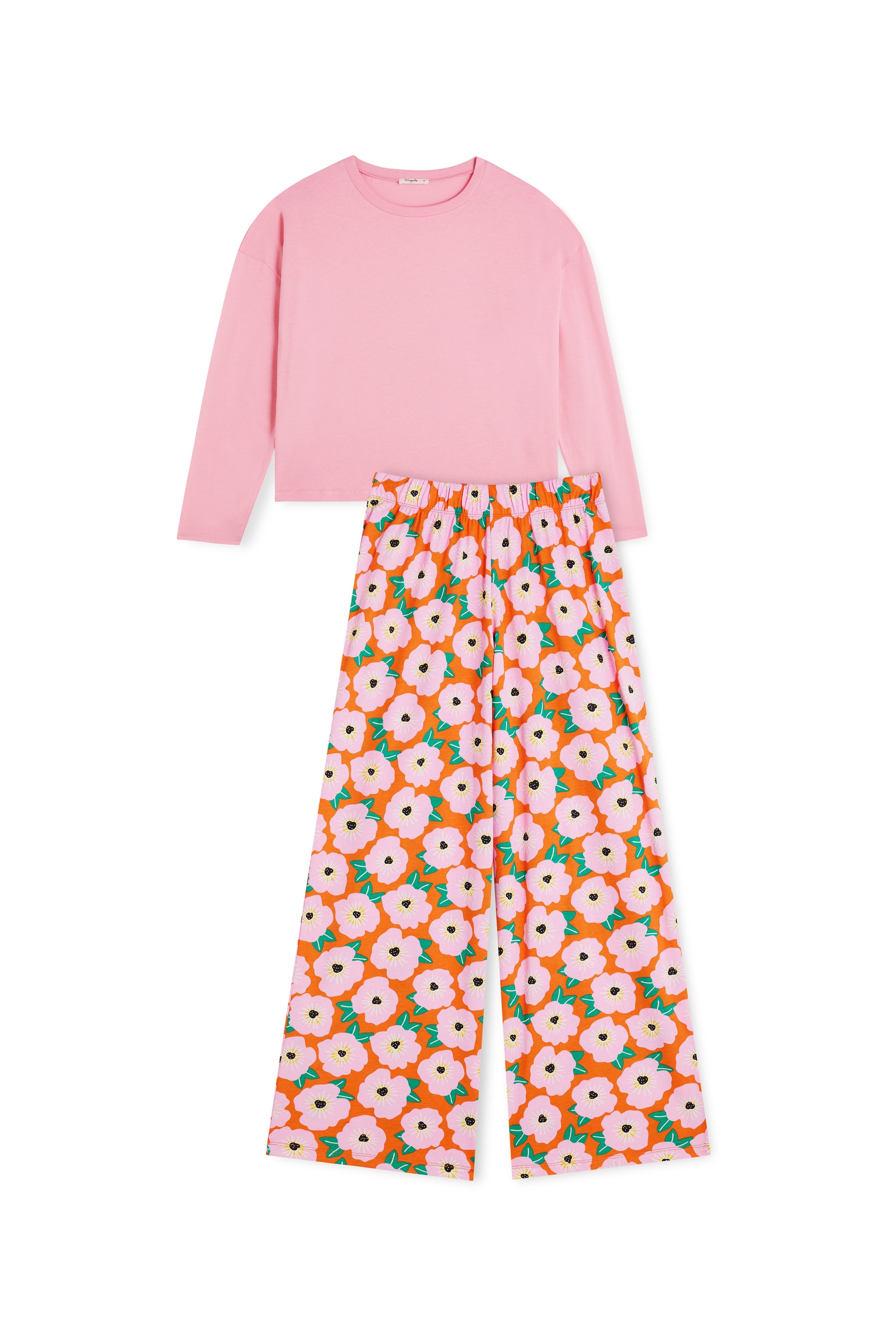Organic Cotton Long Sleeve Pajamas - Orange Bougainvillea