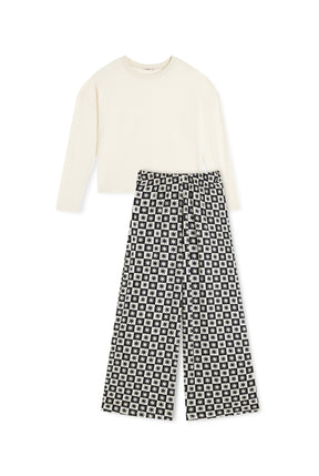 Pyjama Manches Longues Coton BIO - Damier Astro Noir