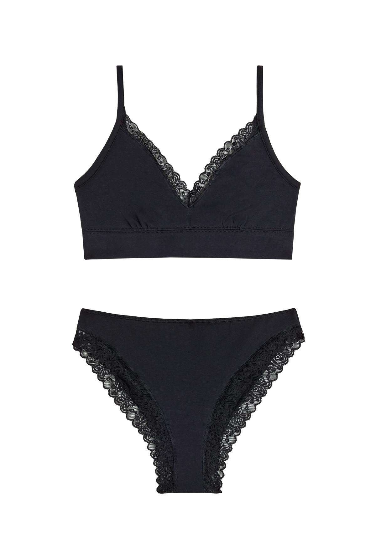 BRASSIÈRE + CULOTTE COTON DENTELLE - Noir