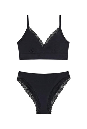 BRASSIÈRE + CULOTTE COTON DENTELLE - Noir