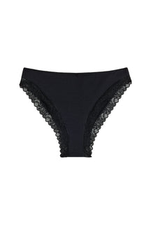 Lace Cotton Briefs - Black