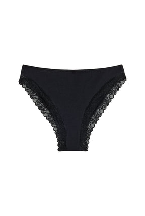 Lace Cotton Briefs - Black