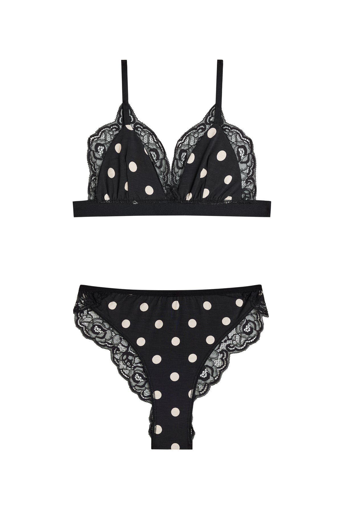 BRASSIÈRE + CULOTTE BI-MATIÈRE Grandes Tailles - Pois Noir