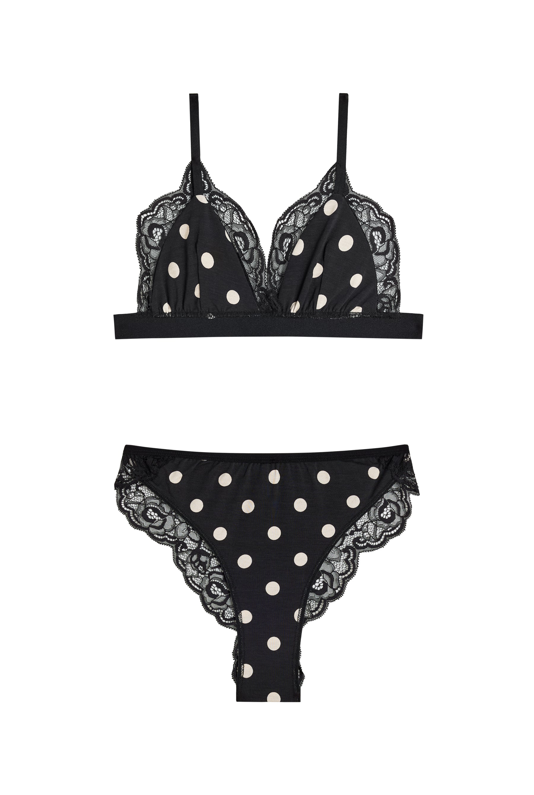 BRASSIÈRE + CULOTTE BI-MATIÈRE Grandes Tailles - Pois Noir