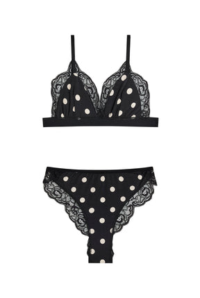 BRASSIÈRE + CULOTTE BI-MATIÈRE Grandes Tailles - Pois Noir